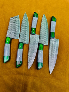 Juego de Cuchillos de Acero de Damasco Hechos a Mano, 5 Piezas, Mango de Madera Verde, Cuchillos de Chef Afilados, Ambidiestros, 67 Capas de Acero de Damasco - Product Image 6