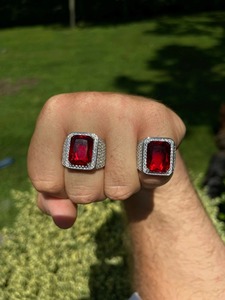 Iced Ruby Signet <b>Ring</b> Moissanite Gold Plated Hip Hop <b>Ring</b> <b>Men</b> <b>Pinky</b> <b>Ring</b> Bling Jewelry Luxury Design Anniversary - Product Image 5