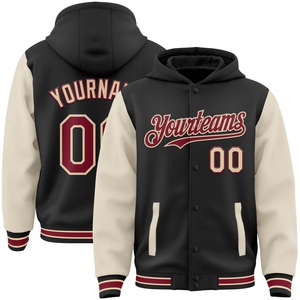เสื้อแจ็คเก็ตฮู้ดดี้แบบมีกระดุมเต็มตัวสองสี รุ่น City Bomber สีดำแดงเข้ม ผลิตโดย OMMIZ INDUSTRY ขายส่งโดยตรง - Product Image 1