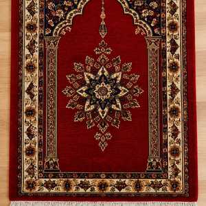 Premium Hand Knotted NZ <b>Wool</b> Islamic Prayer Rug – Traditional Floral <b>Red</b> <b>Wool</b> Rug - Product Image 4