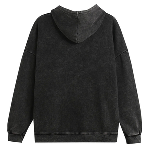 Sweat-shirt à capuche long Mego Industry pour femme, vintage, noir délavé, en polaire polyester/coton respirant, à épaules tombantes - Product Image 4
