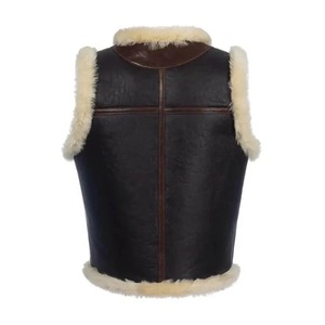 <b>Mens</b> Dark Brown Genuine Shearling <b>Leather</b> Vest Premium Sheepskin Winter Vest - Product Image 2