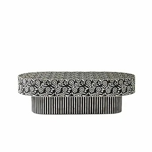 Table basse ronde moderne de luxe, faite à la main, durable, avec incrustations en os et motif floral, pour salon, décoration intérieure au sol - Product Image 1