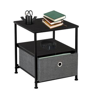 Table de chevet à 1 tiroir avec bacs en tissu facile à tirer, cadre en acier, dessus en bois, meubles de chevet pour bureau à domicile, dortoir d'université, chambre à coucher - Product Image 1