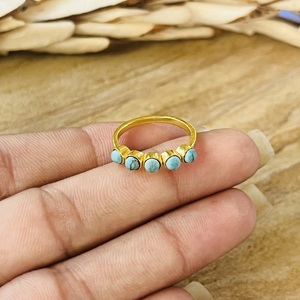 Bijoux en laiton plaqué or 18 carats pour femme, style moderne, avec pierres de larimar, design en grappe bohème et rangée délicate, Vente en gros/OEM/ODM - Product Image 2