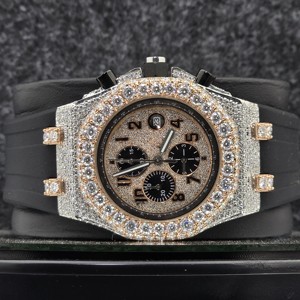 Nouvelle Arrivée Montre Chronographe Homme Luxe Hip Hop Plaqué Or avec Cadran en Verre Moissanite Entièrement Sertie, Forme Irrégulière, Bracelet en Acier Inoxydable - Product Image 5