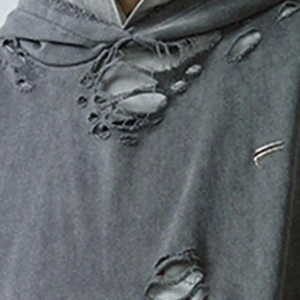 เสื้อฮู้ดดี้โอเวอร์ไซส์ผู้ชาย สีเทาล้วน ผ้าฝ้ายเฟรนช์เทอร์รี่ ซักแล้วไม่เป็นขุย มีกระเป๋า ดีไซน์สตรีทแวร์สำหรับฤดูใบไม้ร่วง - Product Image 5