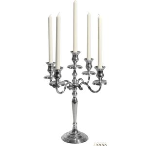 Candélabre de luxe en métal argenté à 5 bras pour bougies coniques, élégant centre de table de mariage, décoration intérieure et hôtellerie - Product Image 1