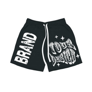 Nouveaux shorts de jogging pour hommes, personnalisés avec logo en strass, style streetwear vintage, coupe oversize, effet délavé soleil et délavé à l'acide, brodés - Product Image 5