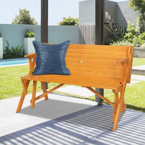 Tavolo e Sedia Connessi in Legno Massello a Doppio Uso 138,5*137*75cm, Portata 150kg, per Set da Giardino - Product Image 3