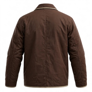 Chemise-veste en toile marron pour homme, col rabattu, fermeture éclair, style workwear, coupe classique, vêtement d'automne, couleur unie - Product Image 2