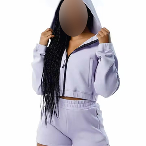 Ensemble sweat à capuche et short respirant pour femmes grandes tailles avec fermeture éclair – Le plus demandé, à manches longues et coupe courte - Product Image 3