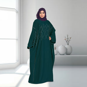 Abaya Islámica Modesta de Tela Nida con Adornos de Cristal Lineales, Silueta Fluida y Relajada, Largo hasta el Suelo, Elegante para Ramadán y Salidas Nocturnas - Product Image 1