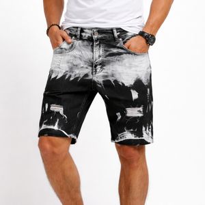 Shorts de Mezclilla para Hombre, Estilo Desgastado, Color Sólido, Lavado Ácido, Corte Regular, Largo hasta la Rodilla, Estilo Urbano - Product Image 2