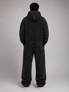 Survêtements et sweats à capuche en molleton de coton épais, avec panneaux courbes ton sur ton et effet délavé à l'acide, coupe carrée, courte et oversize, avec logo personnalisé, vente en gros - Product Image 3