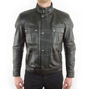 แจ็กเก็ตมอเตอร์ไซค์สำหรับผู้ชายเสื้อแจ็กเก็ตมอเตอร์ไซค์หนังสีทึบสวมใส่สำหรับการแข่งรถยนต์ - Product Image 2