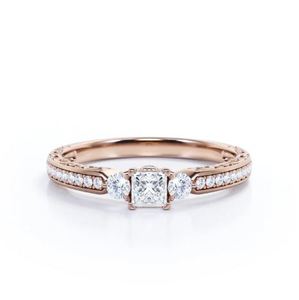 Bridge Accent Setting 0.75 Carat Princess Cut Moissanite Three Stone Engagement <b>Ring</b> <b>925</b> <b>Silver</b> Luxury Wedding Gemstone <b>Rings</b> - Product Image 3