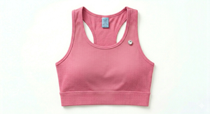 Pink Ribbed Wire Free Knitted Solid Sports <b>Bra</b> Women High Support Workout Crop Top Breathable <b>Stretch</b> Fitness Yoga - Product Image 1