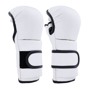 Gants de boxe MMA en cuir blanc et noir pour adultes, avec sangle de poignet réglable, antidérapants, équipement d'arts martiaux - Product Image 3