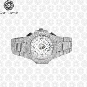 Montre de luxe pour homme Charm Jewells en acier inoxydable, boîtier de 40 mm, mouvement mécanique, accents de diamants, bracelet en cuir, étanche 10 bars - Product Image 1