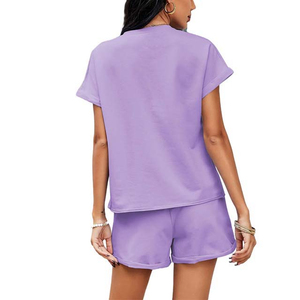 Conjunto de 2 Piezas para Mujer, Cuello Redondo, Manga Corta, Color Sólido, Tejido de Punto, Transpirable, Corte Holgado, con Bolsillo, Primavera Verano, Casual - Product Image 2