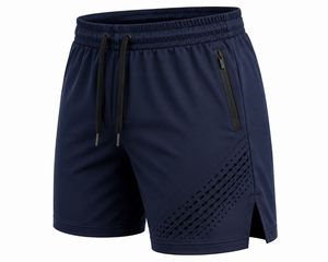 Shorts de sport pour homme, couleur unie, respirants, séchage rapide, avec poches zippées, taille à cordon de serrage, taille mi-haute, 100% polyester - Product Image 1