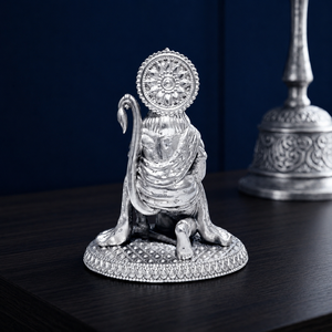 Idole de Hanuman assis plaqué argent 999 de Jaipur Metals |   100% Laiton |   7 x 5 x 8 cm |   157 g |   Pooja, Décoration & Cadeaux - Product Image 4