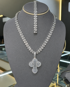 Baguette Cut Moissanite Gold Plated Sterling Silver Custom Design <b>Cross</b> Pendant Hip Hop Unisex Necklace Party GRA Certified - Product Image 1