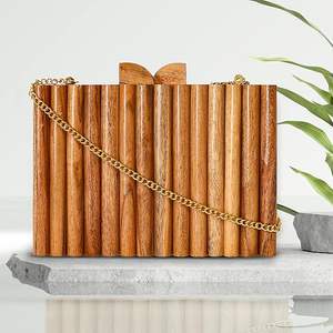 Bolso de Mano Tipo Clutch con Textura de Madera Premium, Elegante, Casual, para Novia, con Correa Desmontable para Mujer - Product Image 5
