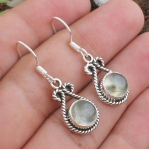 Boucles d'oreilles en prehnite naturelle en gros, en argent sterling 925, pierres précieuses vertes douces, pour femmes, bijoux fins, prix d'usine - Product Image 2