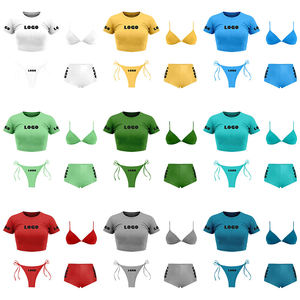 Maillots de bain de luxe personnalisables avec logo, bikinis, t-shirts, shorts taille haute, ensemble 4 pièces style sport, bikini dos nu - Product Image 3