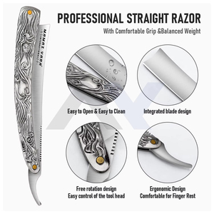 Premium <b>Straight</b> <b>Razor</b> with First Layer Cowhide Strop Stainless Steel <b>Straight</b> Edge Barber <b>Razor</b> for Men Professional Home - Product Image 2