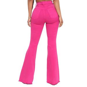 High Waisted Pink Flare Pants Ripped Distressed Wide Leg Casual Men's <b>Jeans</b> Summer Style <b>Button</b> <b>Fly</b> Spandex Polyester - Product Image 4
