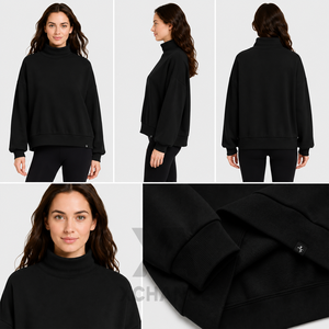 Suéter de punto extragrande con cuello simulado para mujer, personalizado con estampado y bordado, mezcla de poliéster y algodón, ecológico, para invierno, OEM - Product Image 4