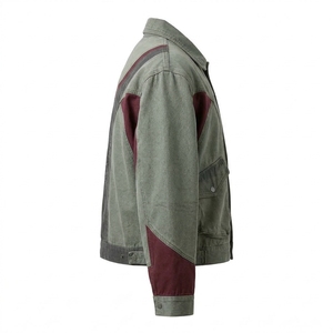 Chaqueta de hombre estilo motero occidental de mezclilla lavada vintage con bloques de color, bordado personalizado en la espalda, estilo urbano, abrigo informal. - Product Image 3