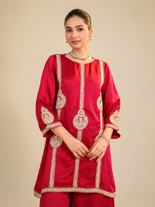 Ensemble de kurta en soie rouge Zainaa - Product Image 5