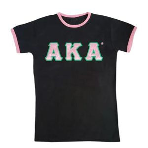 Camiseta de Manga Corta para Mujer, Color Negro, con Parche de Letras de Chenilla Rosa, Informal, de Algodón, para Verano, Cómoda para Uso Diario - Product Image 1