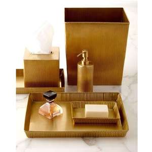 Ensemble de salle de bain de luxe en métal écologique avec distributeur de savon durable, porte-brosse à dents et organiseur de vanité décoratif personnalisable - Product Image 2