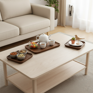 Juego de 3 bandejas de servir apilables de madera maciza premium, modernas, de lujo, ecológicas, aptas para lavavajillas, para uso en la cocina, té, café y comedor. - Product Image 6