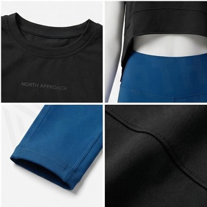 North Approach <b>Black</b> <b>Crop</b> <b>Top</b> Crew Neck <b>Short</b> <b>Sleeve</b> Solid Yoga Wear Breathable Spandex Polyester Women's Sportswear - Product Image 4
