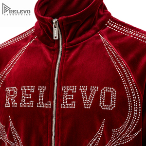 Custom Rhinestone Decor Velvet Lightweight <b>Tracksuit</b> High Quality Full Zip Jacket Wide Leg <b>Velour</b> Sweatpants Adults Solid Front - Product Image 3