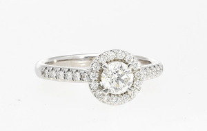 Flower Shape Diamond Engagement <b>Ring</b> Women's <b>925</b> <b>Silver</b> Plated Rhodium Finish Classic Style Pave Setting Round Stone - Product Image 4