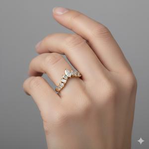 Elegante y Delicado Anillo de Boda Eternity con Corona de Chevron Multicorte, Conjunto Nupcial en Oro Puro de 14K con Diamantes de Laboratorio, Anillo de Aniversario - Product Image 2