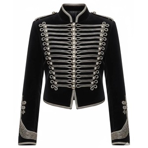 Men's <b>Black</b> <b>Wool</b> Hussar Jacket With Gold Embroidery Stand Collar Formal Winter <b>Coat</b> Short Length Slim Fit - Product Image 3