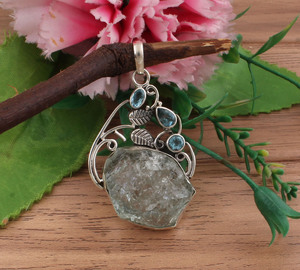 March <b>Birthstone</b> Aquamarine Vintage Charms Row 925 Sterling Silver Blue Gemstone <b>Necklace</b> Jewelry Anniversary Gift Unisex - Product Image 5