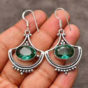 ต่างหูพลอยพาราอิบาทัวร์มาลีนทำมือ เงินแท้ เครื่องประดับพลอยธรรมชาติ สีฟ้าเขียว ต่างหูสำหรับผู้หญิง ของขวัญ - Product Image 1