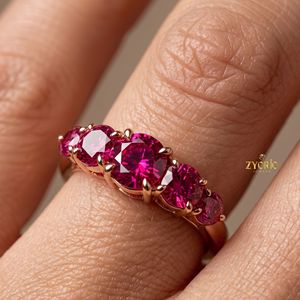 Bague en or massif 10K 14K 18K avec pierre précieuse de laboratoire taille ronde sertie à griffes, style Jedi, pour femme, cadeau de mariage et de Noël, design de créateur - Product Image 5