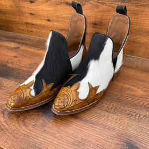 Nuevas botas de moda para el pelo en la piel para mujer, botines de vaquera florales de cuero de vaca hechos a mano occidentales, botines de punta estrecha - Product Image 3