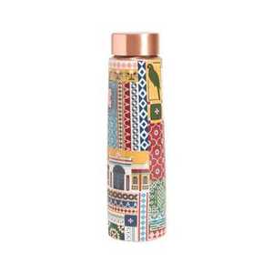 Pure Copper <b>Water</b> <b>Bottle</b> Muted Floral Print Ayurvedic Jointless Leakproof Metal <b>Water</b> Flask Wholesale Indian Handmade Drinkware - Product Image 2