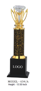 Trophée en métal avec sommet en diamant, base plaquée or, colonne noire marbrée, modèle 654 A B C, récompense sportive - Product Image 6